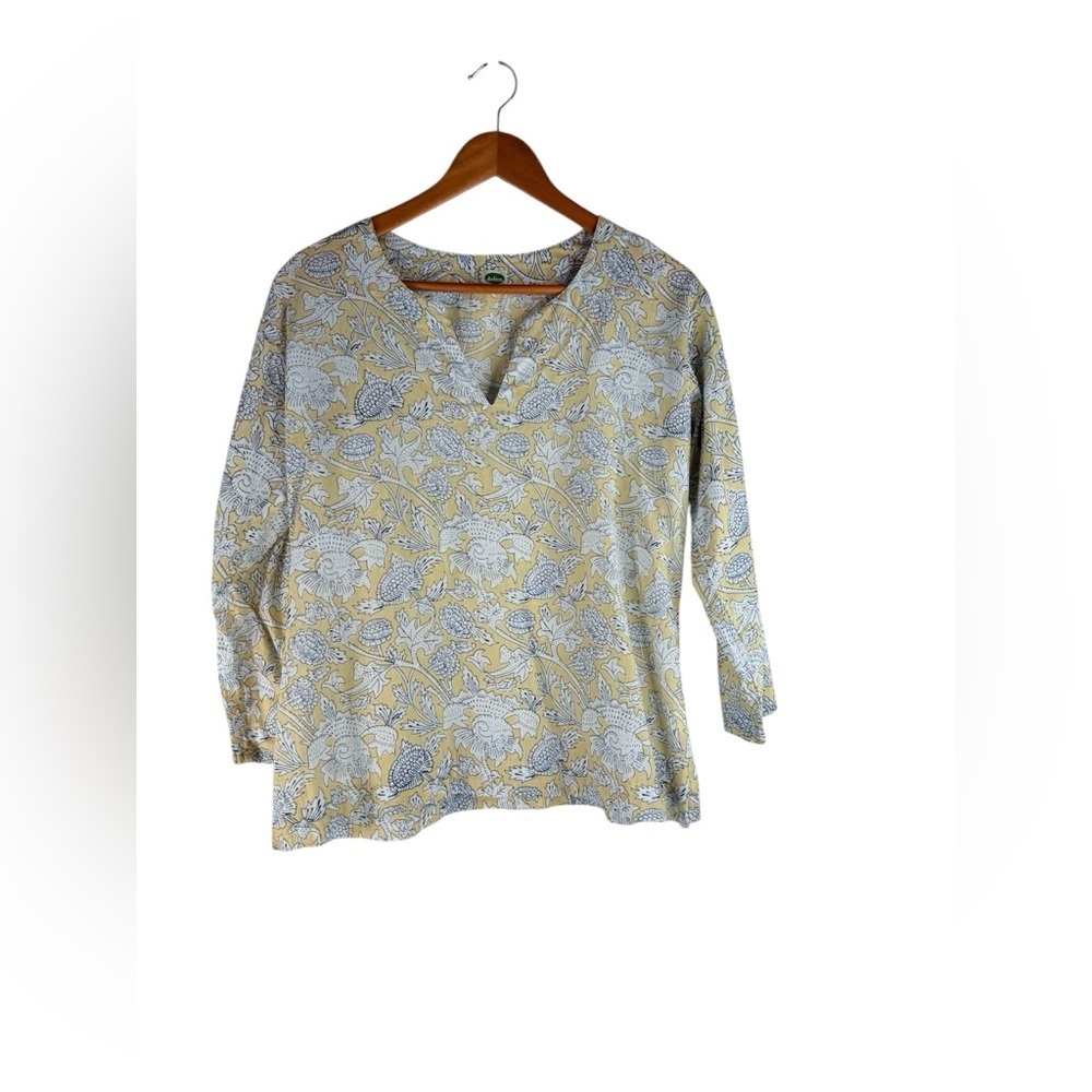 Dolma Popover Cotton V Neck Blouse Floral Size Medium